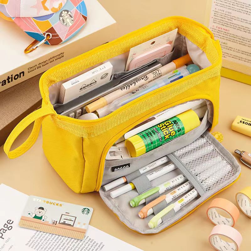 Cute Pencil Case Special Macaron Color Side Window Canvas Big Pencil Pouch Pen Box Storage Bag Student School Stationery: Red