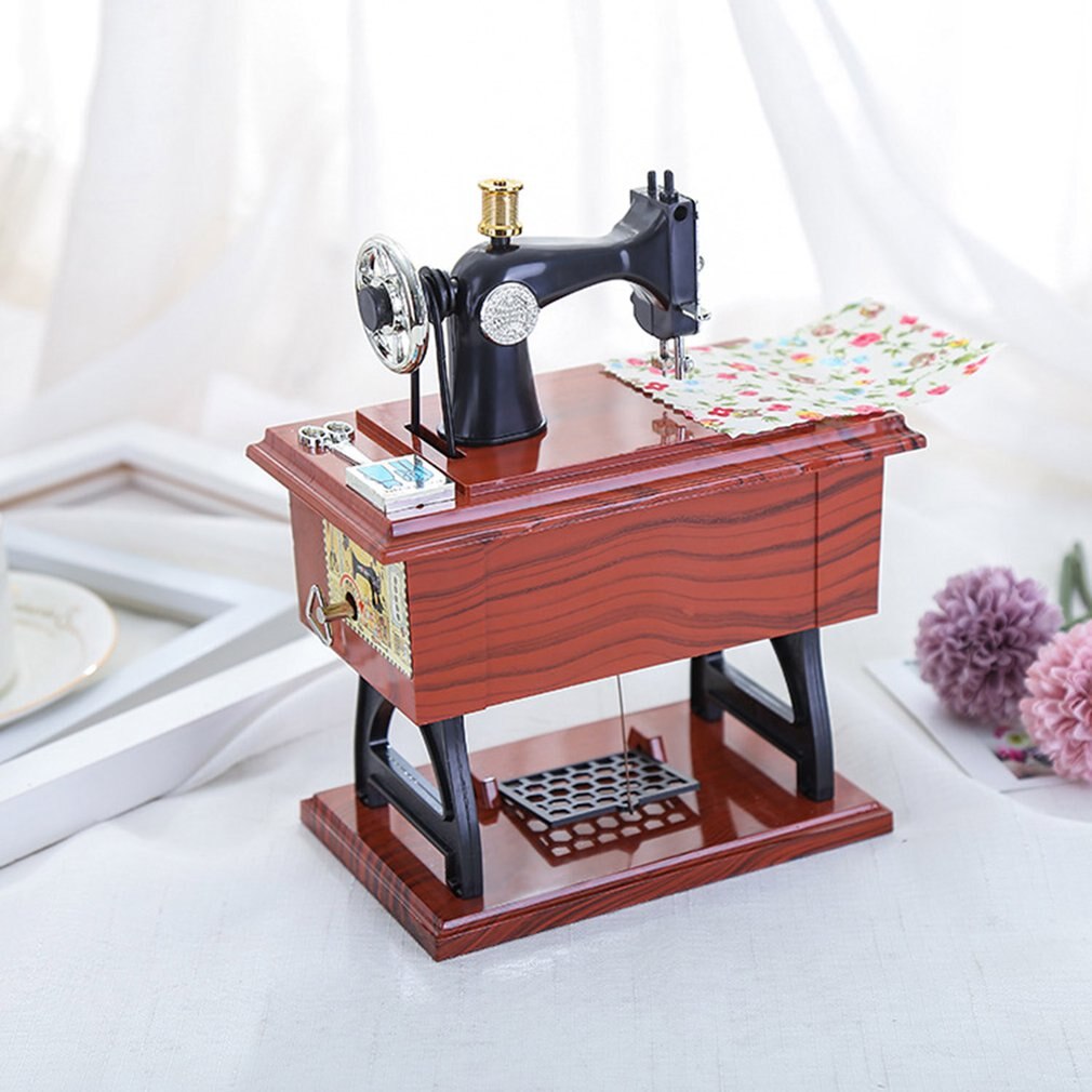 Máquina de coser antigua, caja de música , caja de música Retro similar a la madera, decoración china, de San Valentín