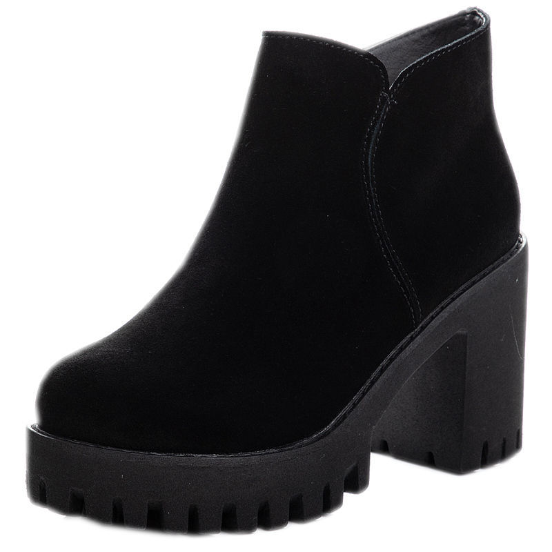 Botas de tacón grueso para mujer, Botines negros de tacón alto, botines gruesos de terciopelo para Otoño e Invierno: Plus Velvet / 37