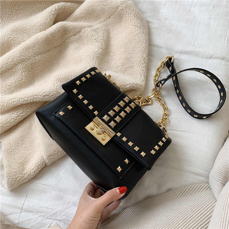Original Rivet sac nouvelle coréenne serrure unique épaule sac de messager sac carré: Black