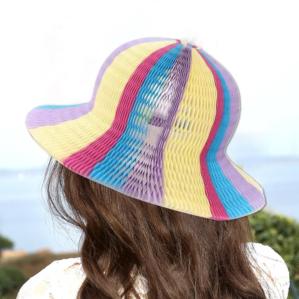 6 Stuks Zomer Unisex Vrouwen Kinderen Magic Honingraat Papier Vaas Hoeden Contrast Regenboog Gekleurde Reizen Vouwen Diy Zon Cap