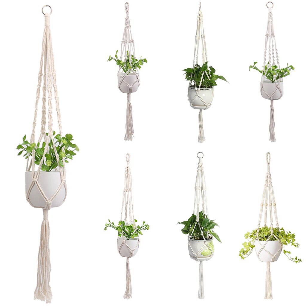 Hanging Baskets Flowerpot Plant Holder Pot Macrame Plant Hanger Hanging Planter Basket Jute Rope Braided Craft Vintage Decor