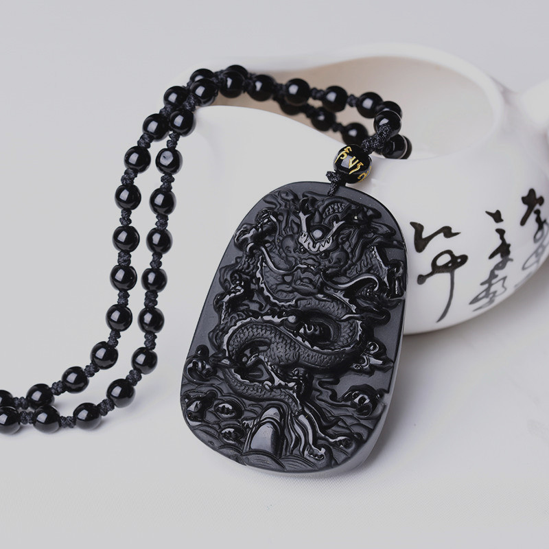 QIANXU Schwarz Obsidian Drachen Halskette Anhänger Jade Anhänger Schmuck Edlen Schmuck