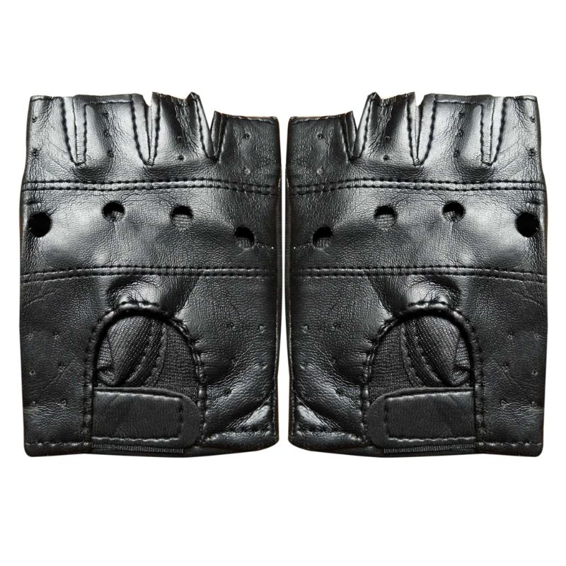 Boy Gloves Cool Hollow PU leather Biker Driving Gloves for Men Black Half Finger Gloves Fingerless Gloves Punk Gloves: A