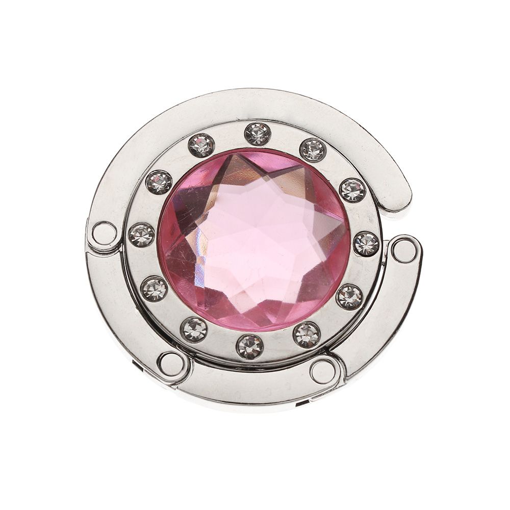 1 pc bärbara metall hopfällbar väska handväska krok handväska hängare diamant hopfällbar bord krok bord hängare skrivbord krokar: Rosa