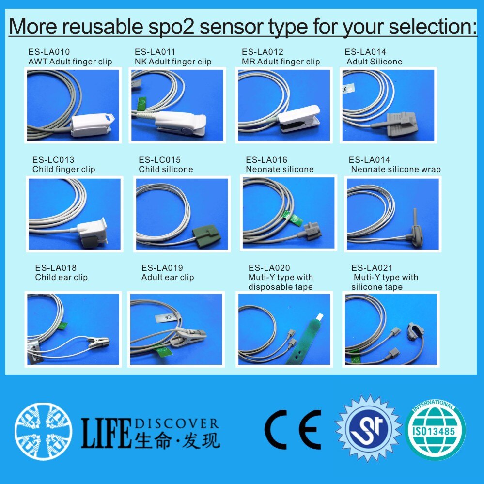 short cable AWT adult finger clip spo2 sensor ECG Cable for masimo LNOP with special chip
