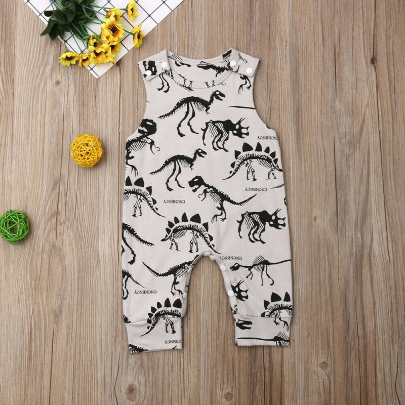 Baby Baby Boy Dinosaurus Mouwloze Romper Jumpsuit Casual Kleding Set