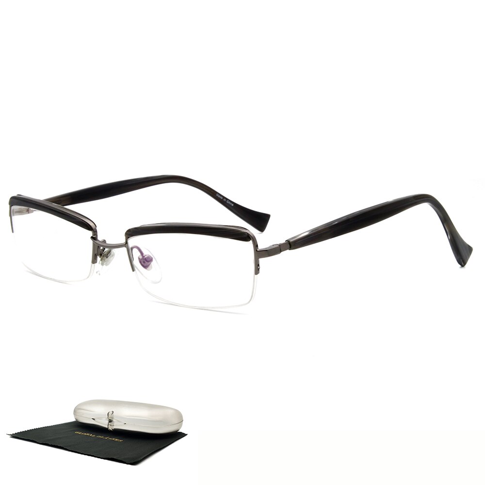 Optical Eyeglass Metal Rectangle Frame Acetate Temple Office Lady Women Gray Demi Color Home Outgoing LX-B0037: Gray-sim package