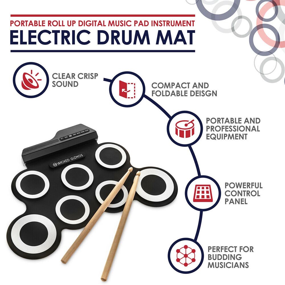 7 klocków elektroniczny cyfrowy bęben USB klocki zawijane perkusja silikonowy bęben elektryczny składany przenośny instrument perkusyjny