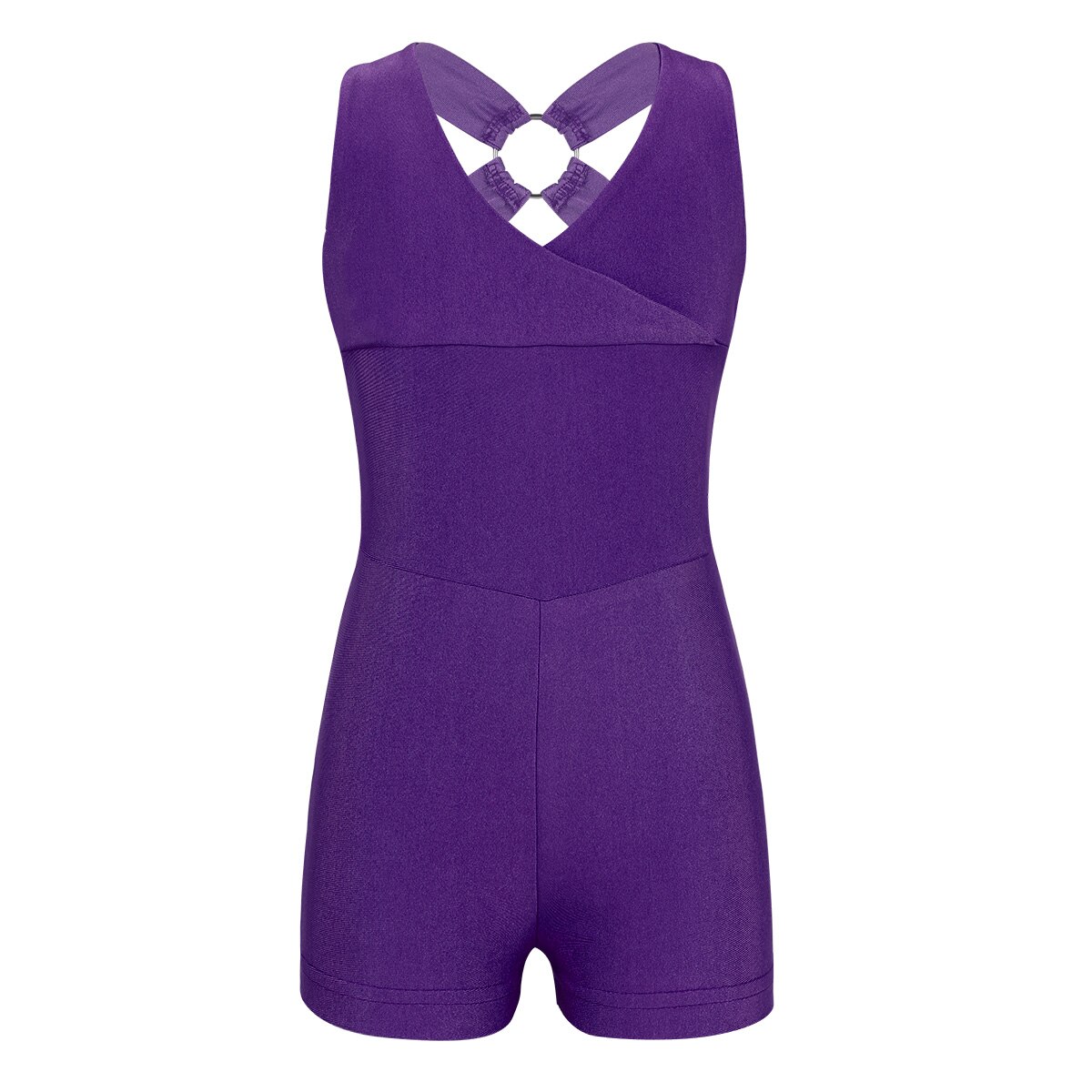 Iixpin jenter ballett trikot body unitard shorts ermeløs v-hals kryss rygg ballett dans gymnastikk trikot jumpsuit: Lilla / S