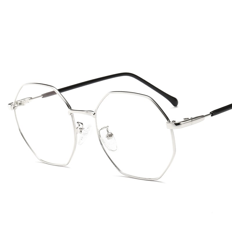 Octagon Glasses Frame Stylish Women Clear Glasses Brand lentes opticos mujer Nerd Frames Oculos de grau feminino: Silver