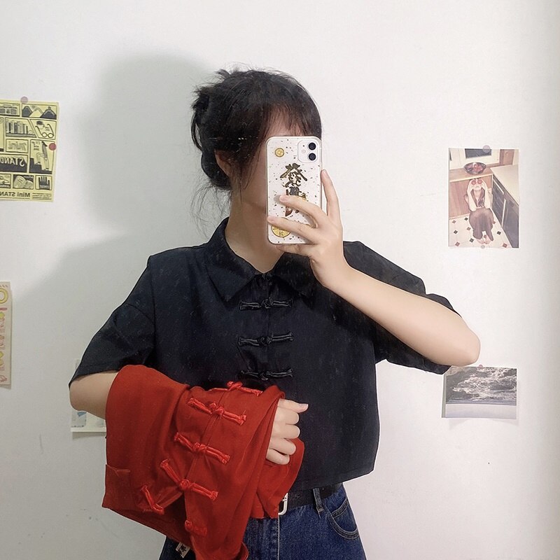 Estilo chino ropa mujer verano Cheongsam moderno Top Color sólido Vintage Harujuku blusa de estilo étnica y Top mujeres FF2905