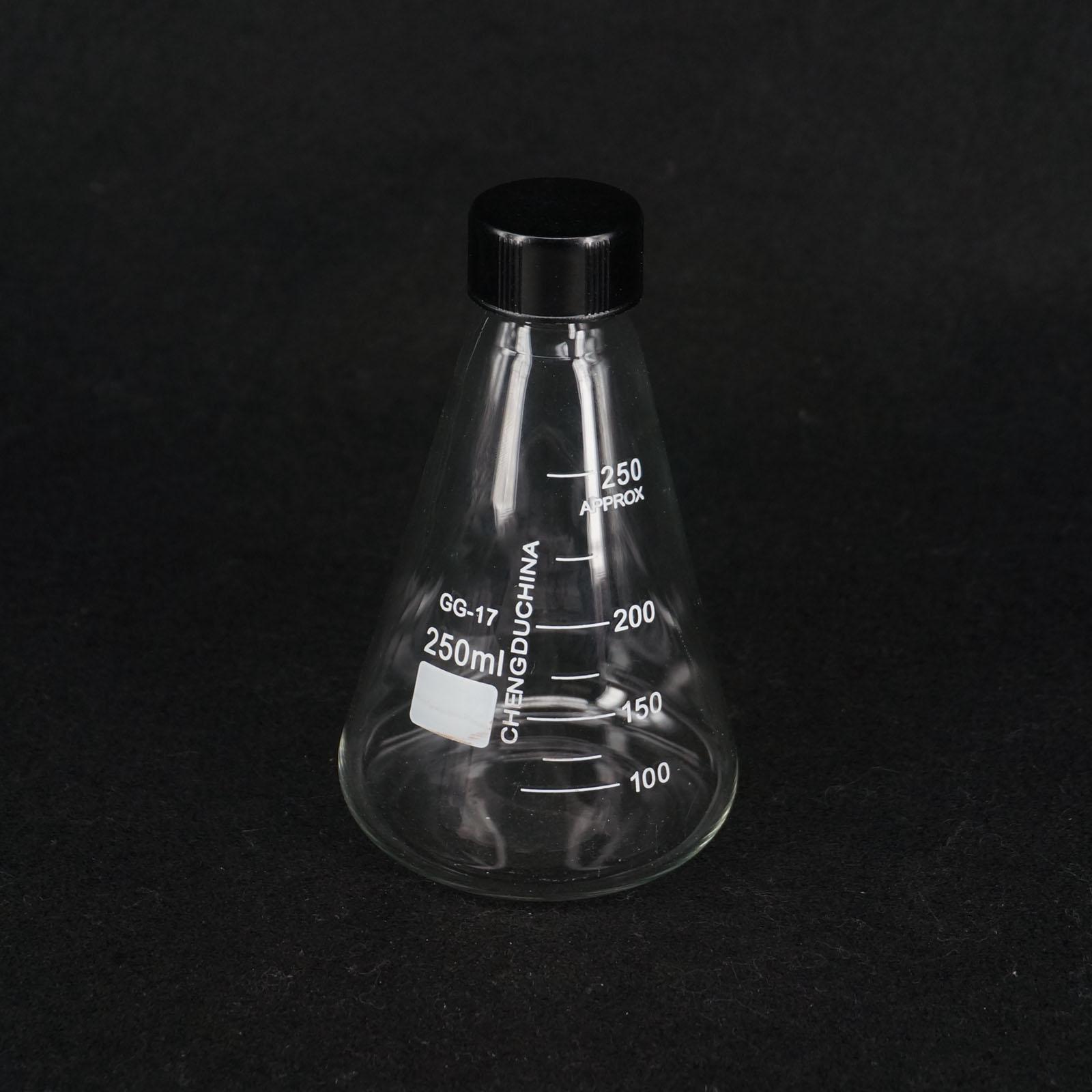 Glass 250ml Conical Erlenmeyer Narrow Mouth Screw Cap Flask Lab Glassware