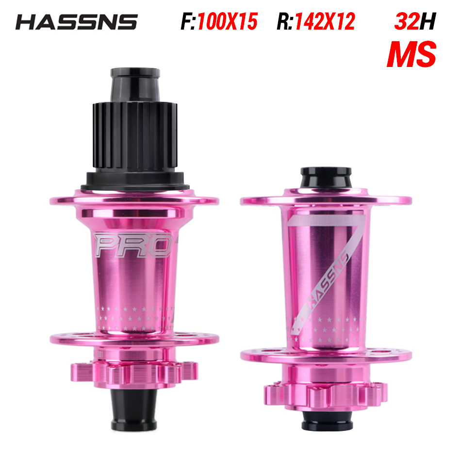 HASSNS PRO7 Eje pasante para bicicleta de montaña SHIMANO, 24/32 agujeros, radios j-bend, 12x142, HG/XD/MS, 4 piezas, rodamiento sellado: Amarillo claro