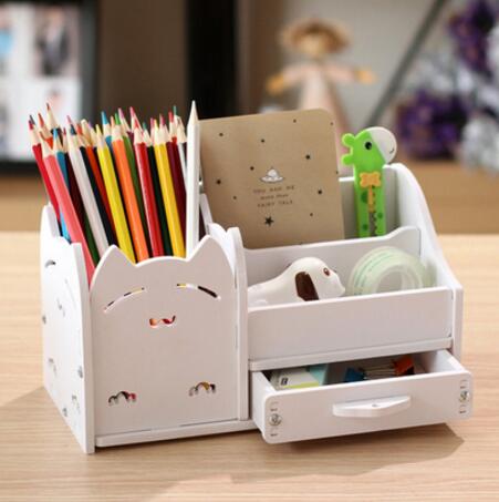Multifunktionel diy skolebord pen muiti blyant boks opbevaringsboks bord simpel pen holder kontor papirvarer: Hvid