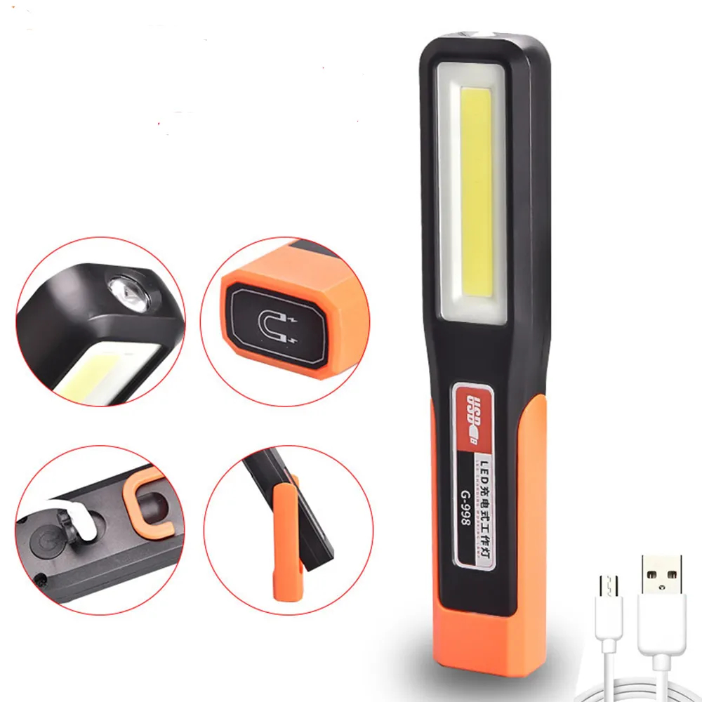 3 stk kraftige kolbe ledet-arbeidslys garasjemekanikerlampe usb-oppladbar lommelykt magnetisk lommelykt nødlys varsellys