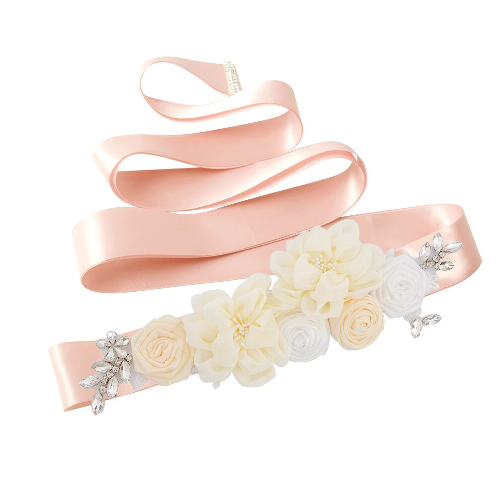 YouLaPan – ceinture de mariée en dentelle S320, faite à la main, avec des appliques de perles, des fleurs scintillantes, à la: Vntage Pink ribbon
