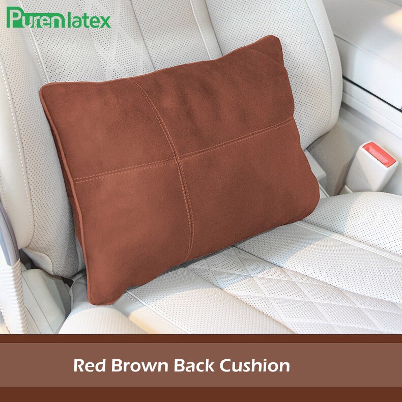 Ensemble de coussins de voiture en pur latex, oreiller orthopédique pour appui-tête en soie, protège le cou, soulage les douleurs à la tête, coussin de siège de conduite, oreiller automatique: Coussin rouge marron