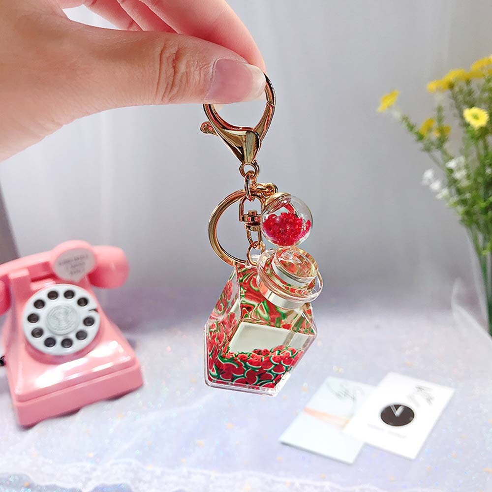 1 pcs Quicksand Bottle Glitter Key Chain Cartoon Liquid Floating Fruit Keychain Keyring Backpack Pendant for Women: 5