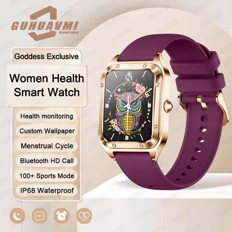 Reloj inteligente ultrafino de lujo para mujer, pantalla completamente táctil, frecuencia cardíaca, resistente al agua, rastreador de actividad/deporte, 2024: Rojo