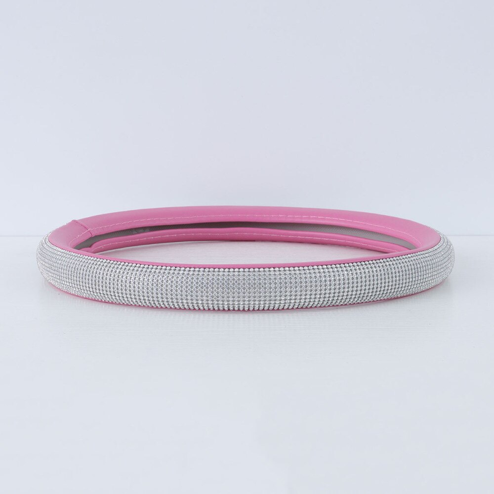 Fashionable Rhinestone Car Steering Wheel Cover Anti-slip Wheel Sleeve Protector (Black Leather + White Diamond)