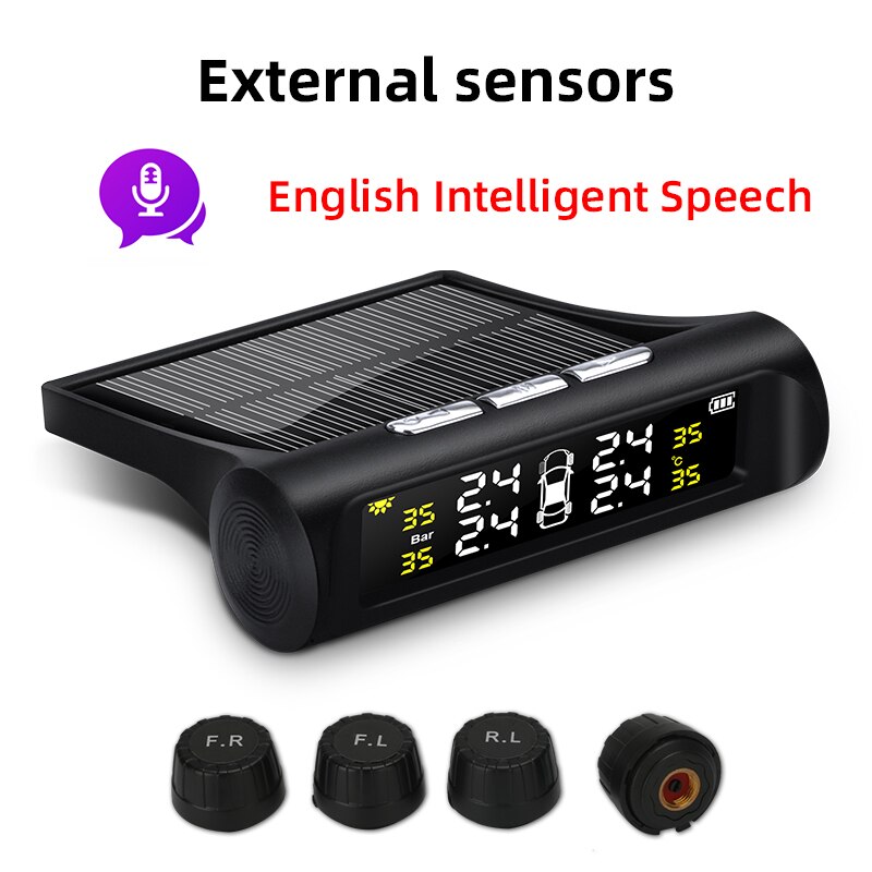Jansite Auto Tpms Autoband Alarm Druk Sensor Solar Power Auto Alarmsysteem Bandenspanning Sensoren Met Voice Herinnering: TY468yy-W