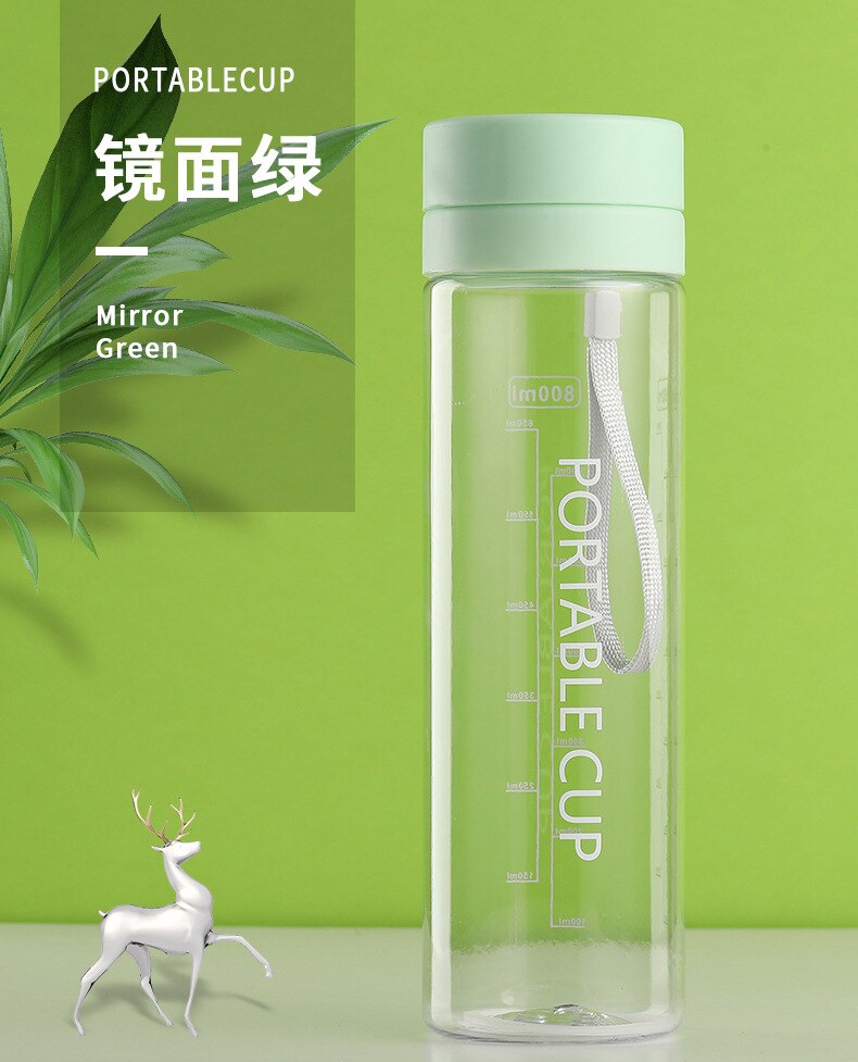 800Ml Outdoor Grote Capaciteit Sport Water Cup Frosted Plastic Theekop Draagbare Touw Plastic Beker Sport Water Fles fitness: transparent green