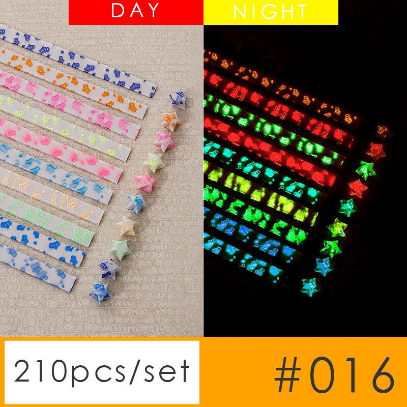 210pcs Luminous star origami paper Lucky star scrapbook paper Wishing stars paper wrapping material night glow: 016