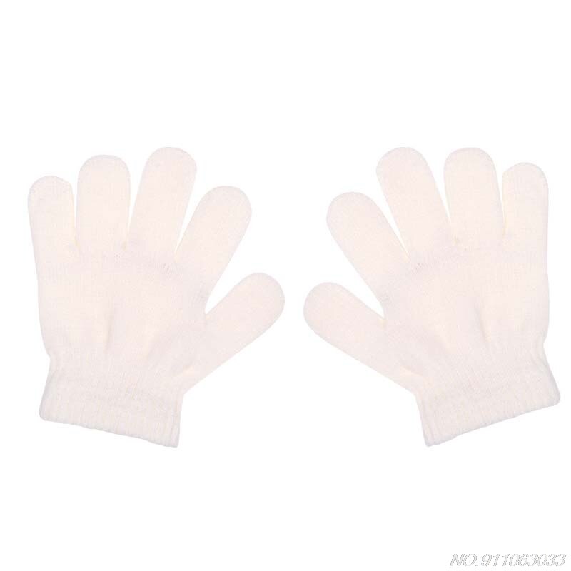 Vinter søde baby drenge piger handsker ensfarvet finger punkt strik stretch vanter  n16 20: Hvid
