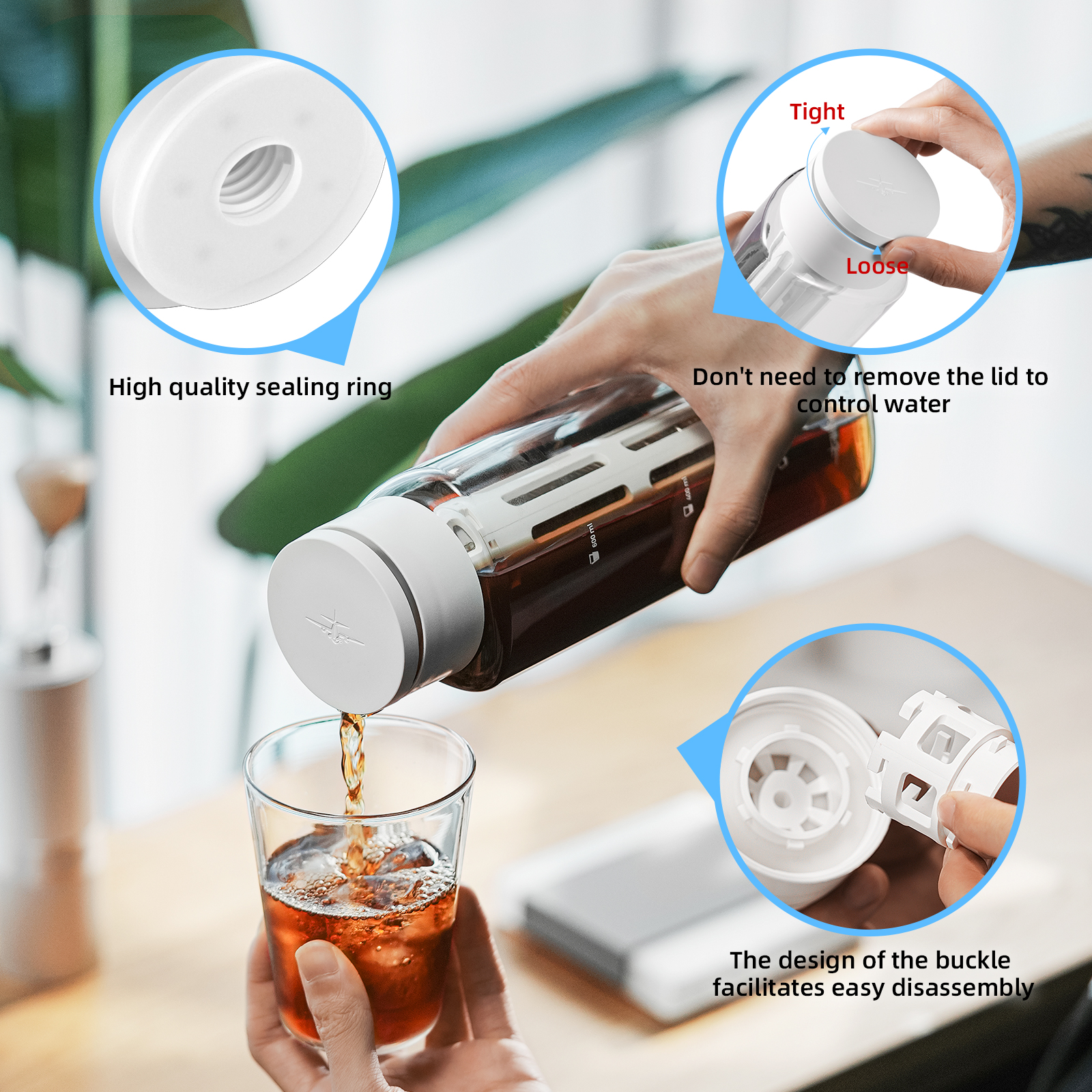 MHW-3BOMBER 600ML Cold Brew Koffiezetapparaat Afneembare Koffiepot met Mesh Filter Thuis Barista Tool Draagbare Camping Accessoires