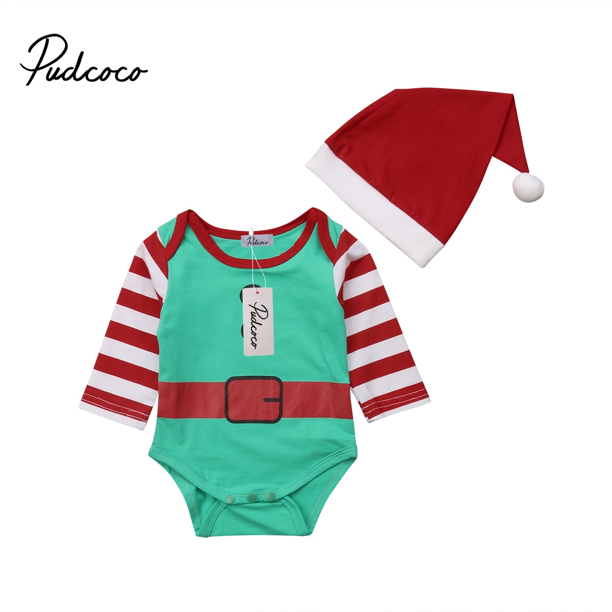 Baby juletøj nyfødt baby dreng pige bodysuit hat alve outfits tøj jule bomuld tøj sæt 0-18m