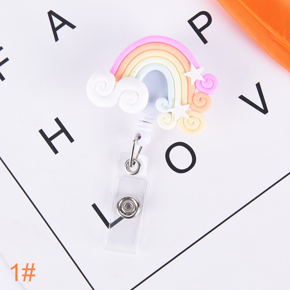 1Pcs Schattige Kleine Tag Kaarthouder Reel Voor Card Leuke Lolly Regenboog Intrekbare Badge Reel Id Card Clip Id badge: N1