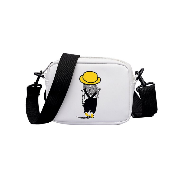 Kvinder tegneserie tryk små firkantede vilde skuldertasker personlighed pu læder messenger taske kvindelige crossbody tasker