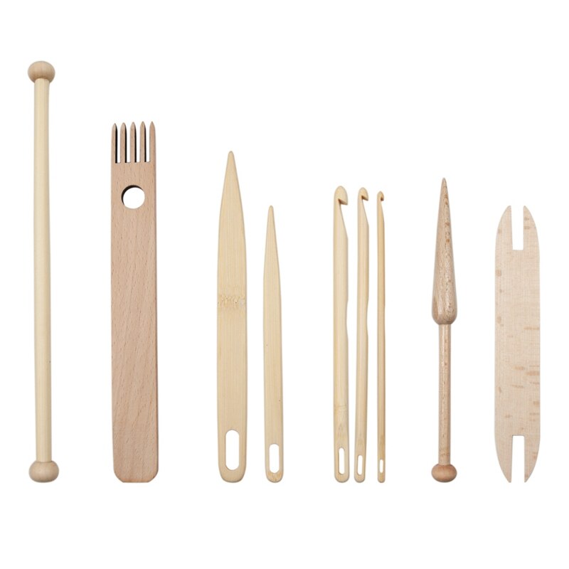 9 Pcs Weven Gereedschap Hout Hand Weefgetouw Stok Set Haak Naald Shuttle Stok Tapestry Weven Accessoires Diy Ambachten