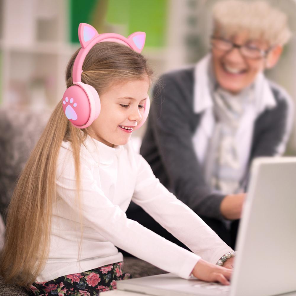 Draadloze headhand gamer roze kattenoor bluetooth 5.0 fone de ouvid schattige  ps4 telefoon pc met microfoon 3.5mm gaming telefoon  ps4 overear gamer