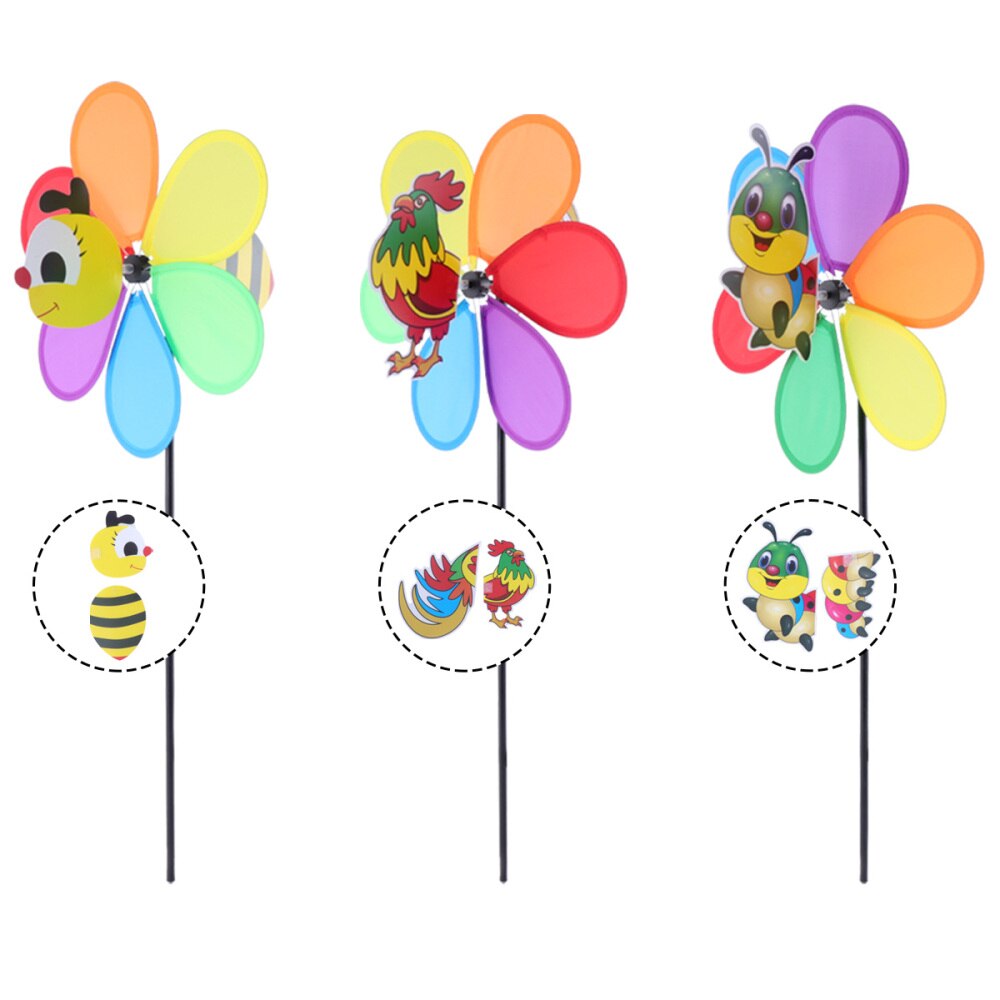 3 stuks driedimensionale mooie landschapsversiering in de vorm van een cartoondier in de vorm van een windmolen voor kinderen