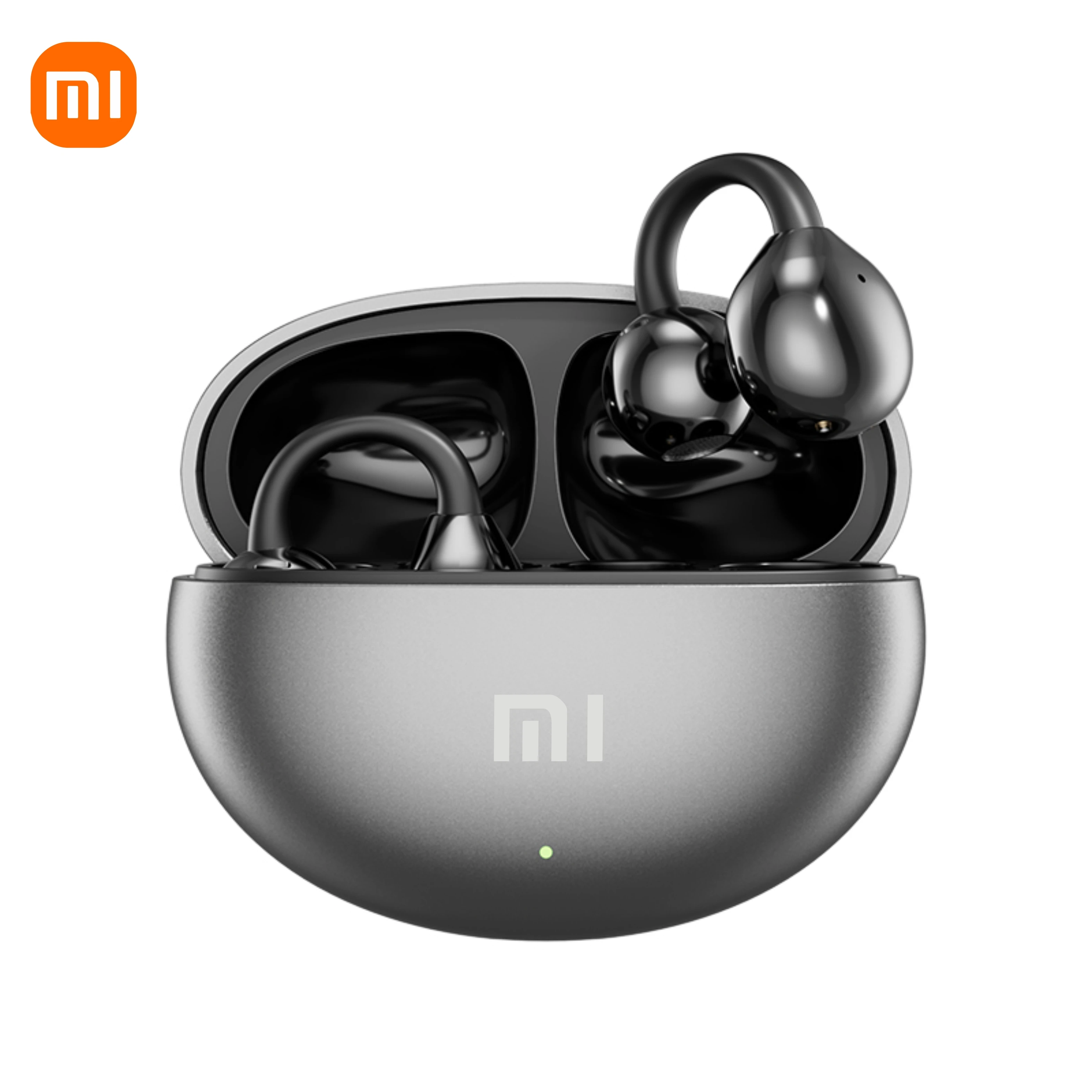 Xiaomi  m79 benledningshörlurar bluetooth 5.4 öronsnäckor med klämma på örat bekväma vattentäta sportheadset med digital display: Silver-