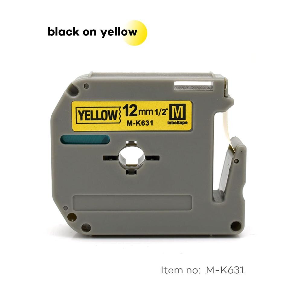 12mm flerfarvede etiketbånd som m -k131 m-k231 mk231 mk 431 mk531 mk-631 kompatibel brother p-touch labelprinter til pt -80 pt-70: Sort på gul