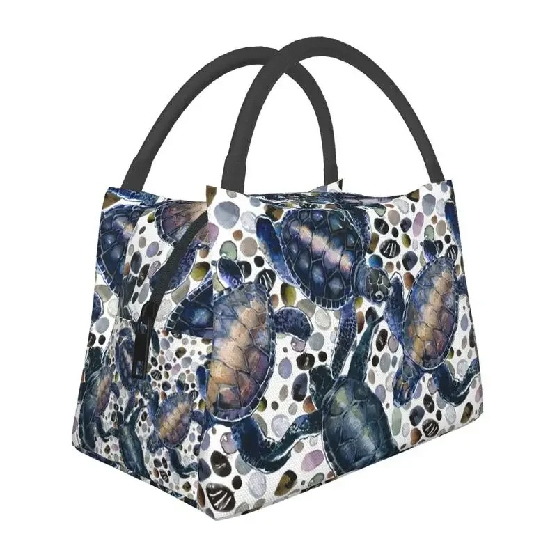 Funny Sea Turtles Insulated Lunch Bag for School Office Watercolor Sea Animal Waterproof Thermal Cooler Bento Box Women: Beige