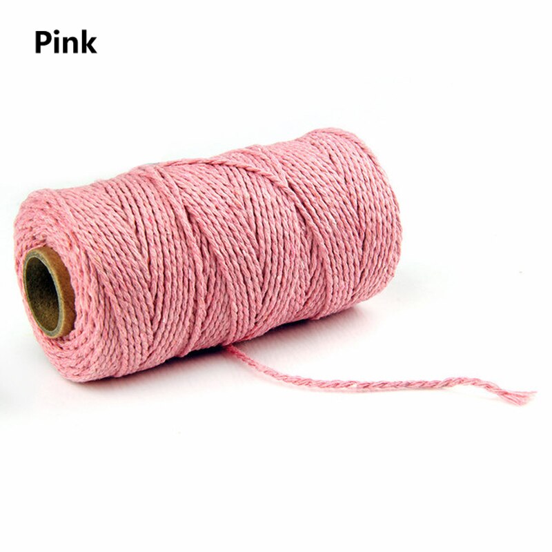 100 Yards 2mm Braided Cotton Cords Twisted Macrame Hand Knitted Cord for Handmade Sewing Thread DIY Craft Decoration Supplies: Pink