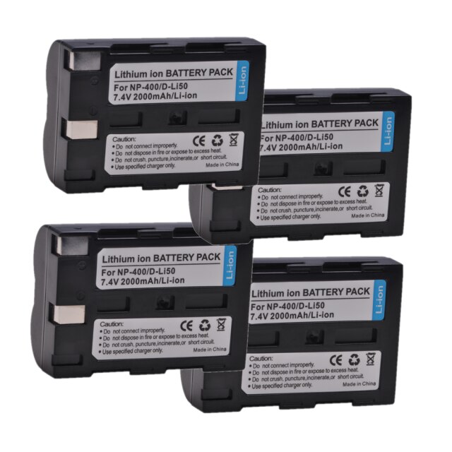 D-Li50 NP-400 NP400 DLi50 Battery for Pentax K10D K20D, Konica Minolta DiMAGE A1, A2, Dynax 5D, 7D, Maxxum 5D, 7D, Sigma SD15: 4x Battery