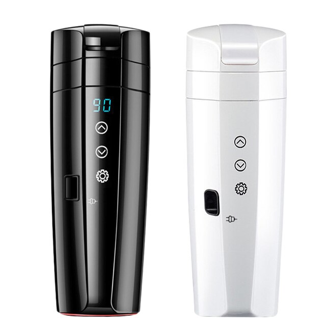 12V 24V 400ML przenośne elektryczne podgrzewany kubek samochodowy czajnik wodny ligent naciskać Sn kontrola cyfrowy wyświetlacz