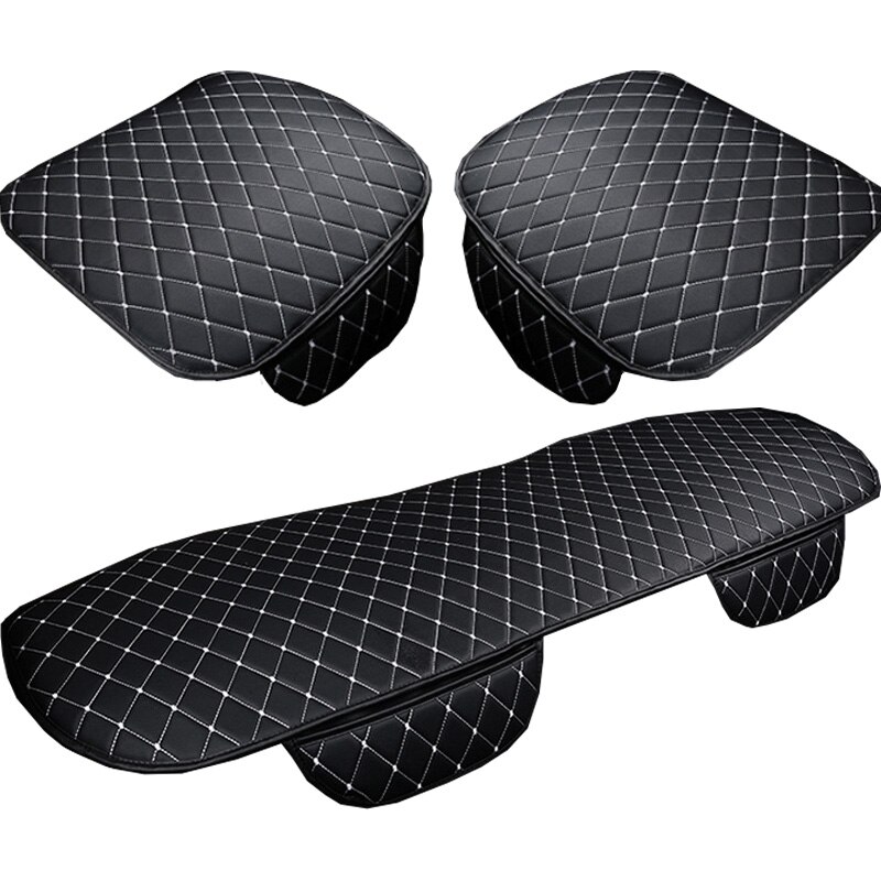 Bilsetetrekk pu skinn biler universal auto interiør trekk setepute fire sesong beskytte sett matte oppbevaring bil varer: Svart hvit linje 3pc