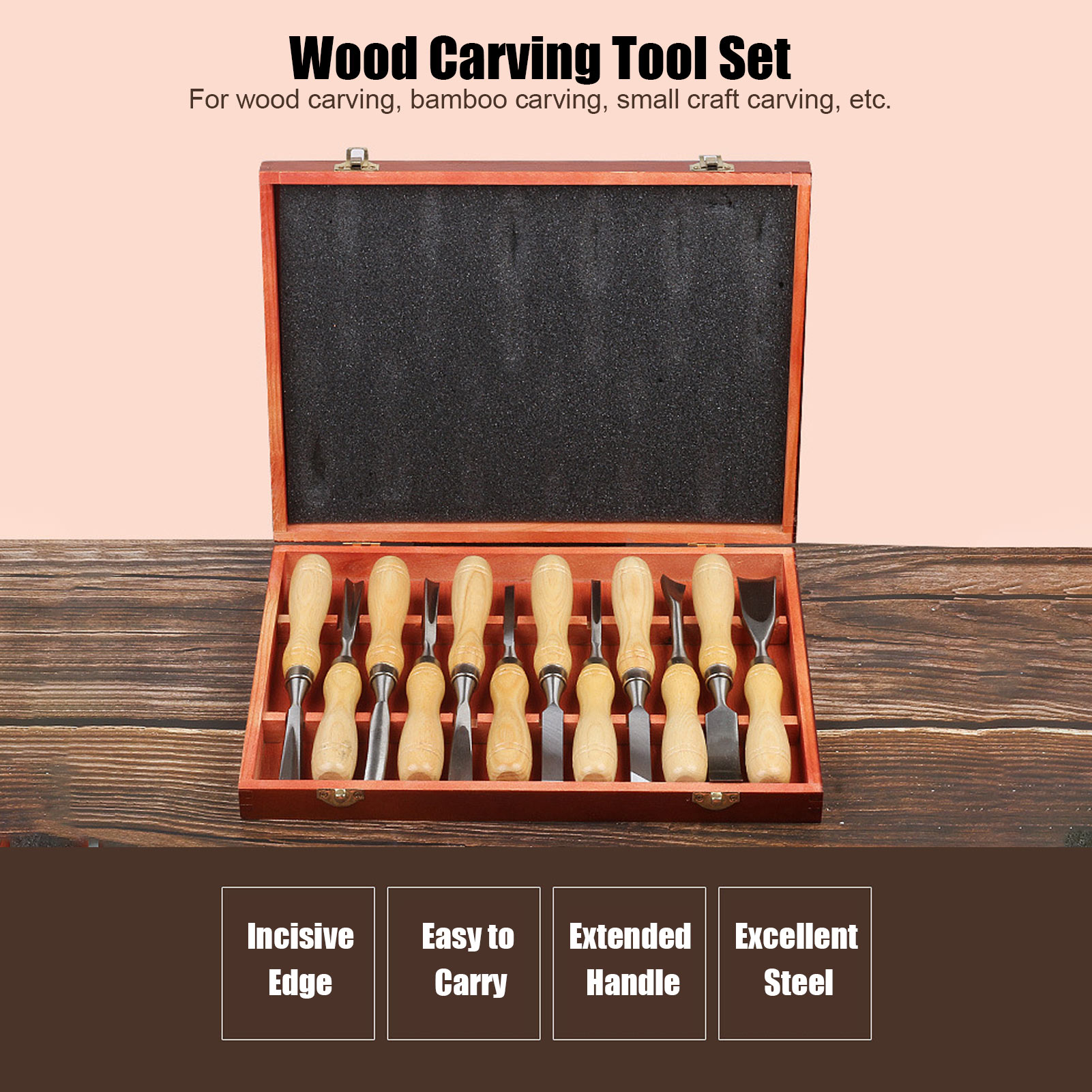Houtsnijwerk Gereedschap CRV Blade Houten Handvat Graveren Beitel Set voor DIY Handwerk Houtsnijwerk Gereedschap Carving Beitel Set