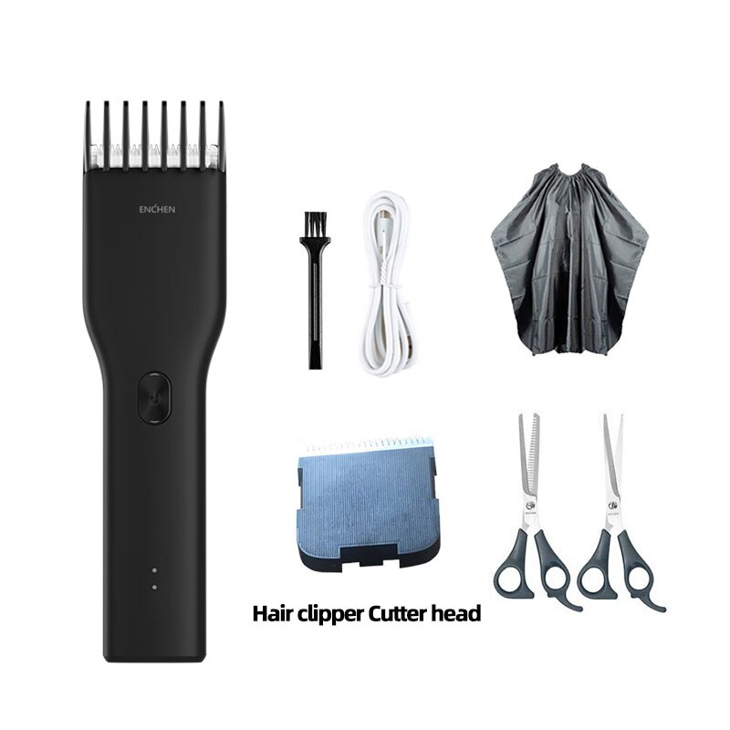 ENCHEN Boost Electric Hair Clippers Men Children Ceramic Cutter Hair Cutting Machine Rechargeable Barber Trimmer: Black Set8