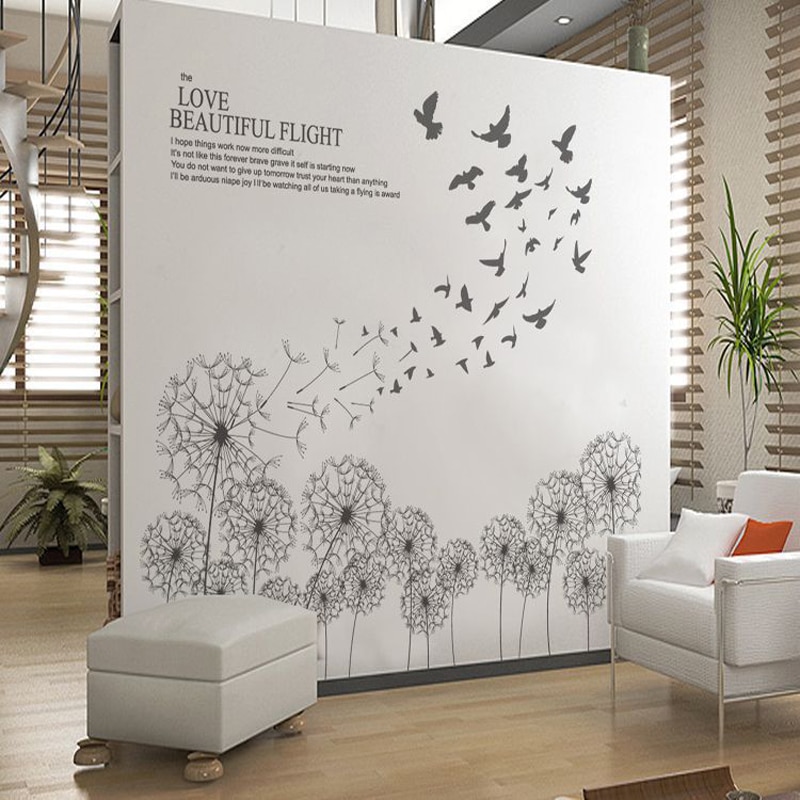 Pegatina negra, calcomanías creativas para cubierta de pared de diente de león, calcomanías de vinilo removibles para el hogar, decoraciones para el salón
