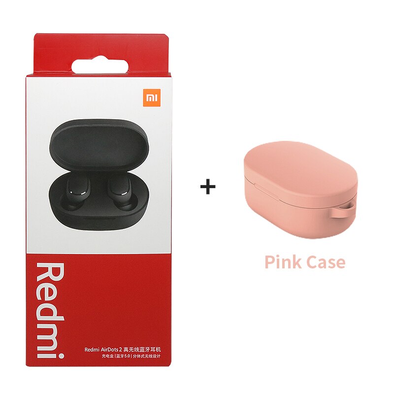 Xiaomi-auriculares inalámbricos Airdots 2 Redmi Airdots S TWS, cascos con Control de voz, Bluetooth 5,0, reducción de ruido y Control táctil: add pink case