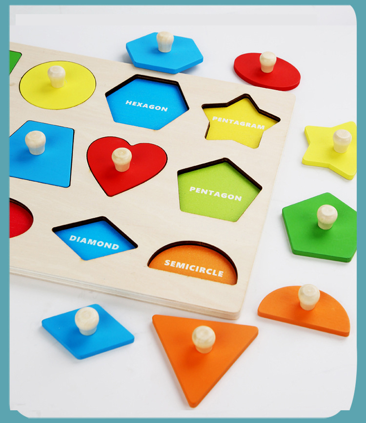 Wooden Montessori Geometric Puzzle Peg Board,Early Education Sensorial Toy for Toddlers Shape And Color Sorting Toys For Baby