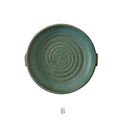 Kinglangjapanese retro plade med håndtag restaurant bordservice familie rund fad gylden tallerken vestlig aftensmad: B / S  (17cm)