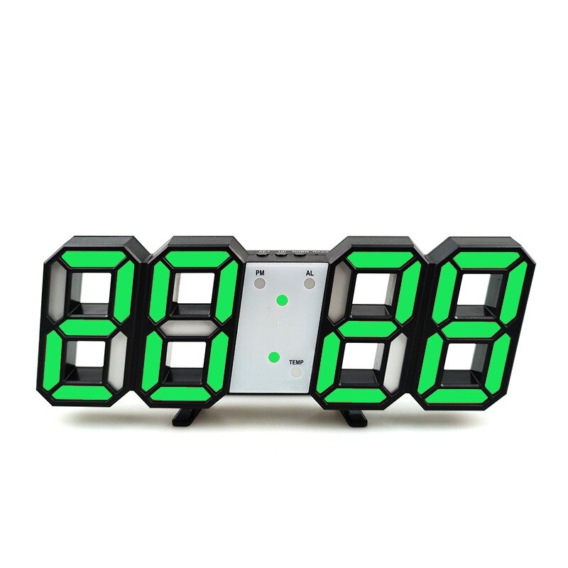 5V USB Power 3D Digital LED Desk Clock Brightness Adjustable Temperature Wall Horloge Table Clock for Bedroom Office Decoration: Black Shell Green